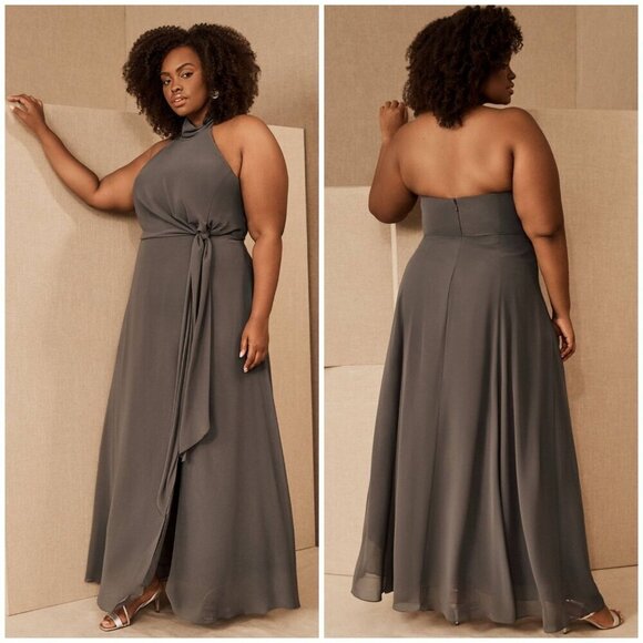 NWT Anthropologie BHlDN Jenny Yoo Elliya Maxi Dress Charcoal Gray Womens 2 - Picture 2 of 12
